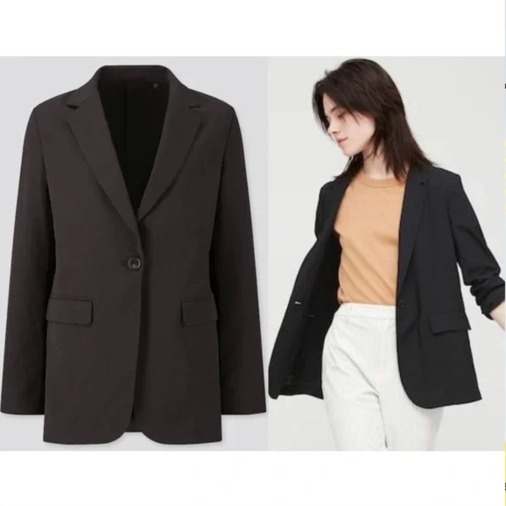 NWT Uniqlo UV Cut Protection Jersey Relaxed Overzied Blazer Jacket S Black